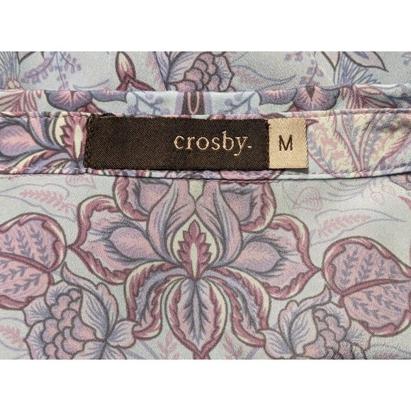 Crosby Blouse Women size M purple blue floral long sleeve button front - Picture 7 of 9